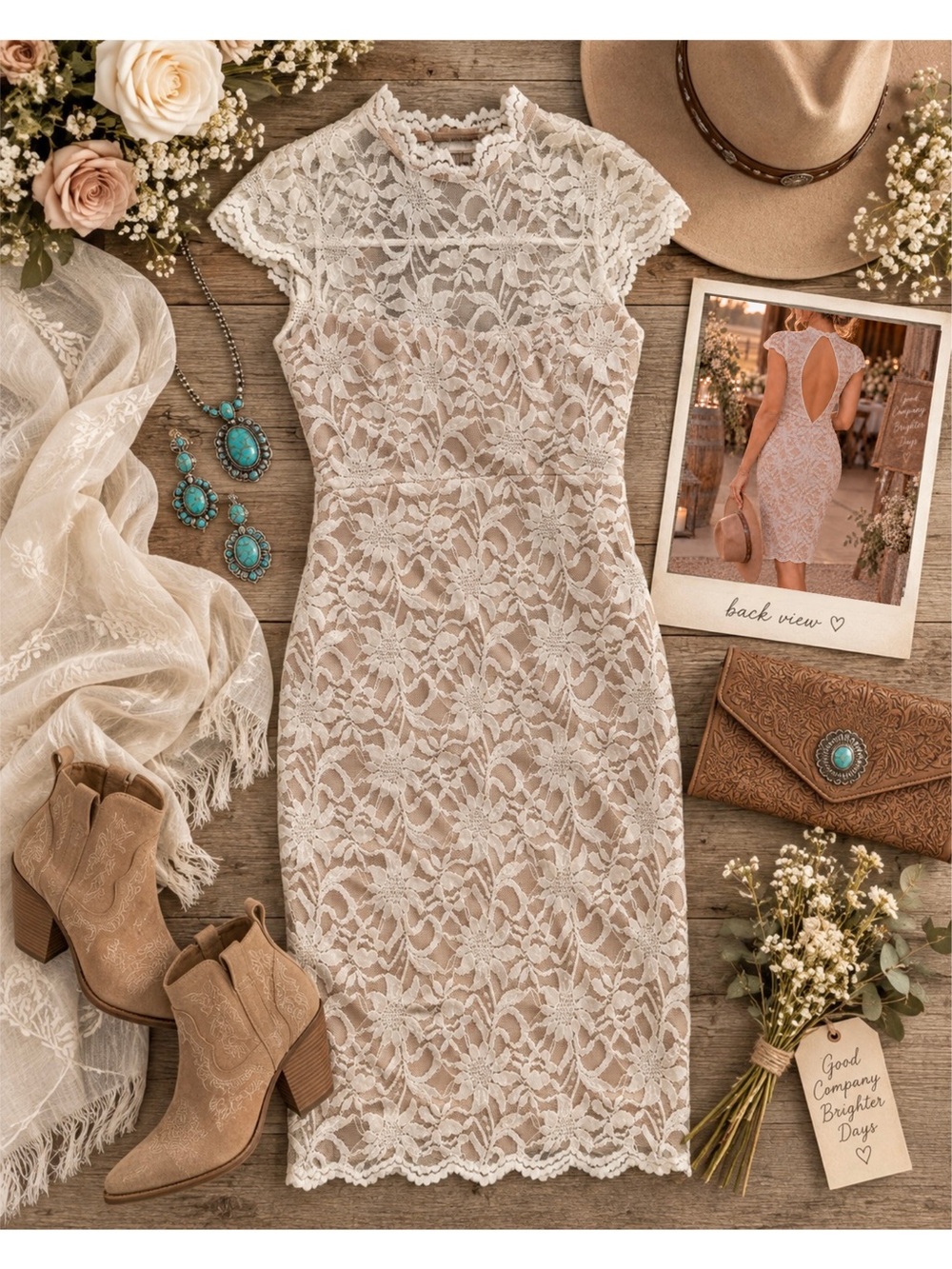 Jump Cream Lace Midi Sheath Dress